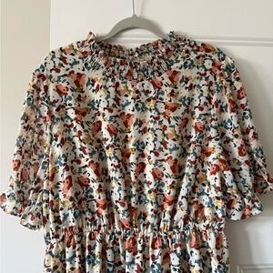 Ivory Floral Mock Neck Midi Dress